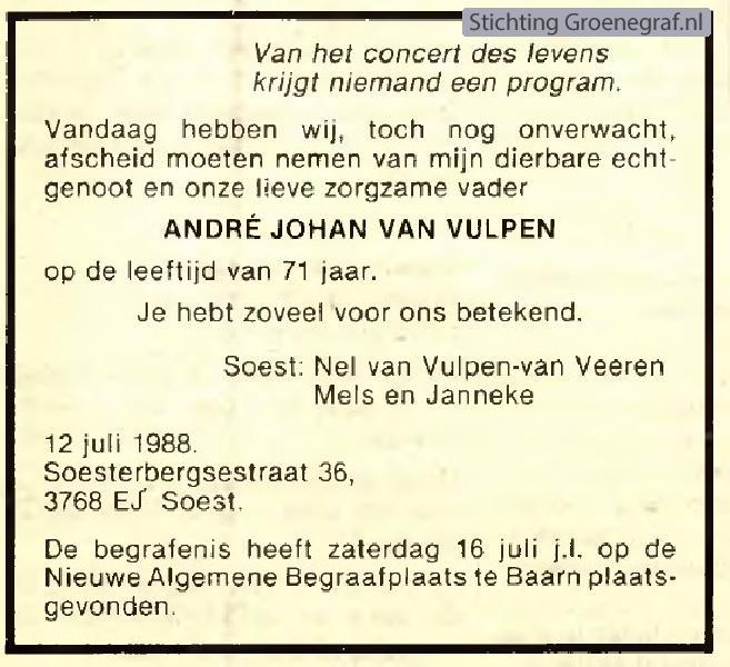 Overlijdensscan André Johan van Vulpen