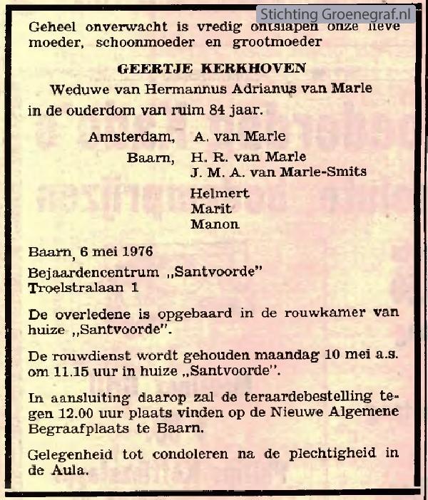 Overlijdensscan Geertje  Kerkhoven