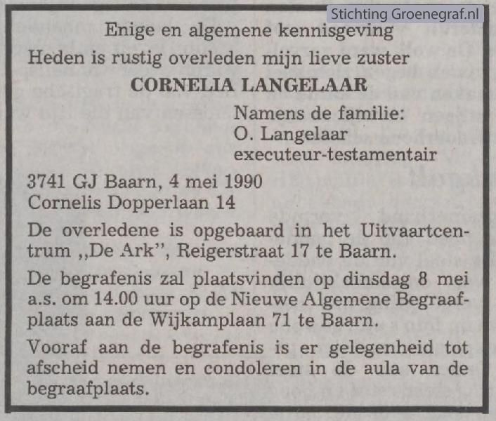 Overlijdensscan Cornelia  Langelaar