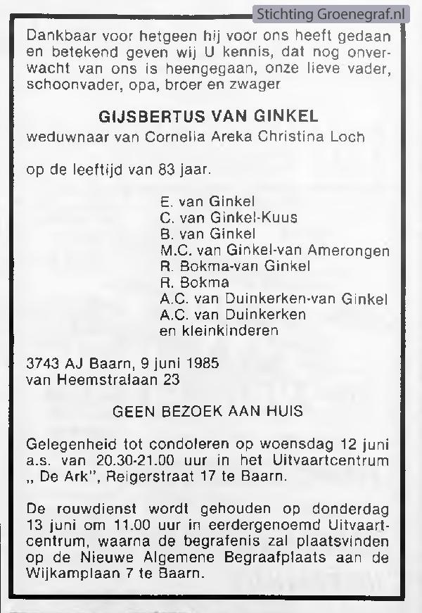 Overlijdensscan Gijsbertus van Ginkel