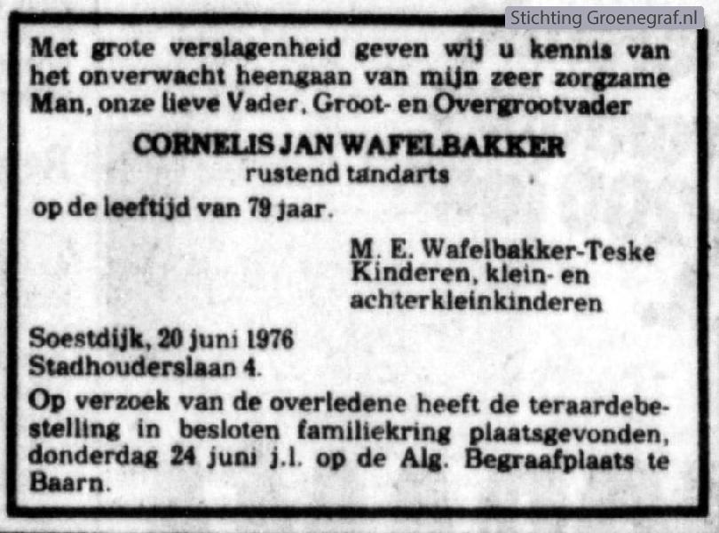 Overlijdensscan Cornelis Jan  Wafelbakker