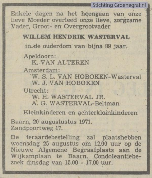 Overlijdensscan Willem Hendrik  Wasterval