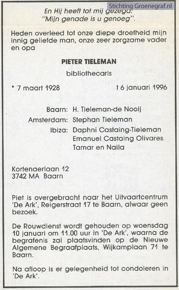 Overlijdensscan Pieter  Tieleman