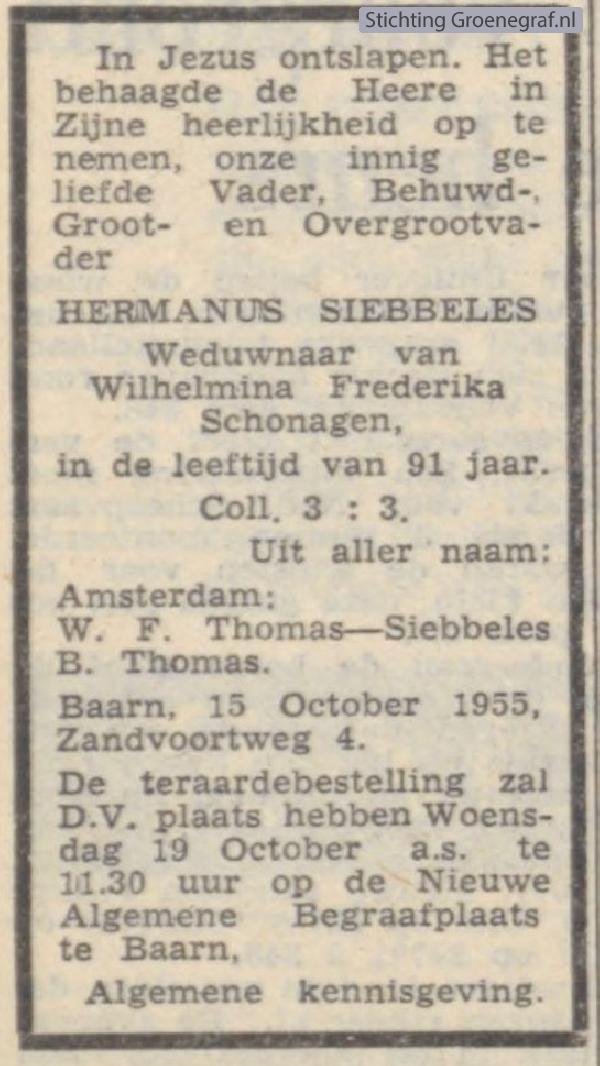Overlijdensscan Hermanus  Siebbeles