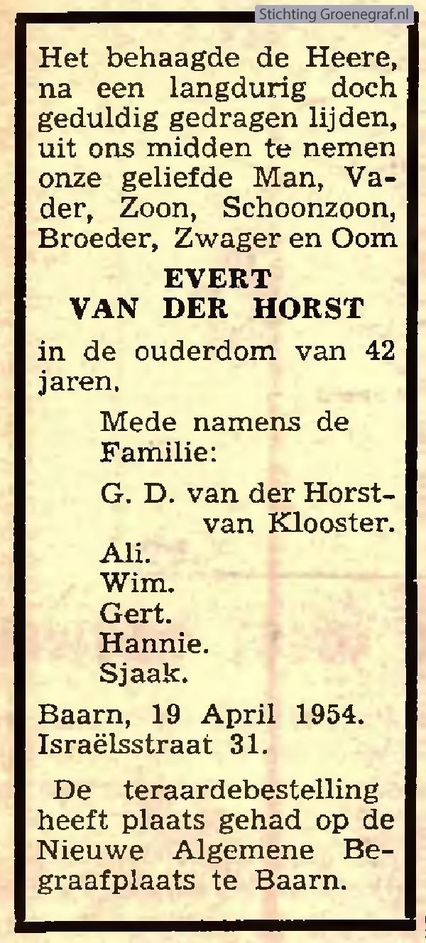 Overlijdensscan Evert van der Horst