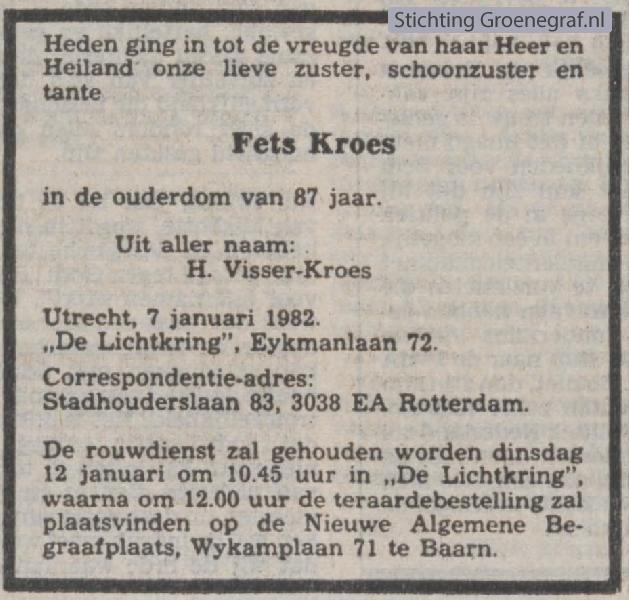 Overlijdensscan Fetje  Kroes