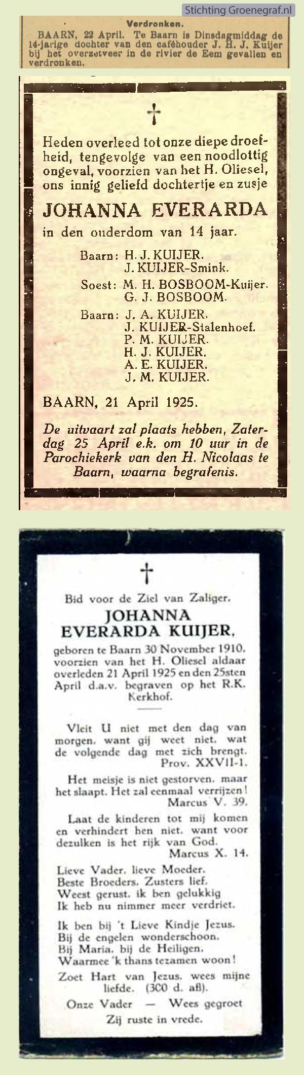 Overlijdensscan Johanna Everarda  Kuijer