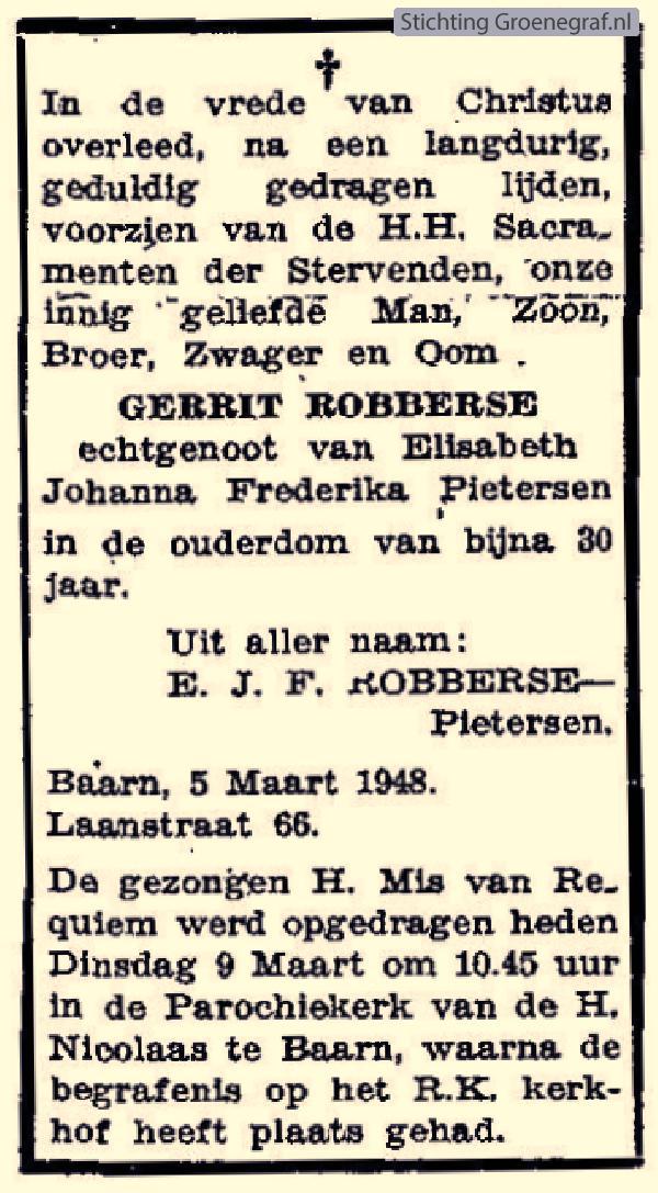Overlijdensscan Gerrit  Robberse