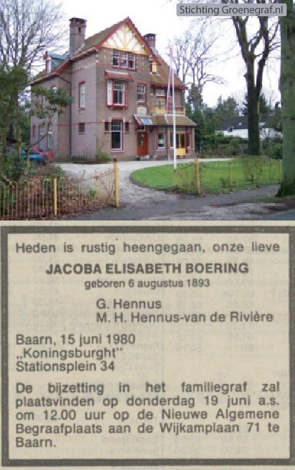 Overlijdensscan Jacoba Elisabeth  Boering