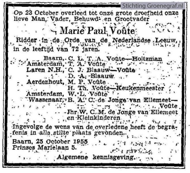 Overlijdensscan Marie Paul  Voûte