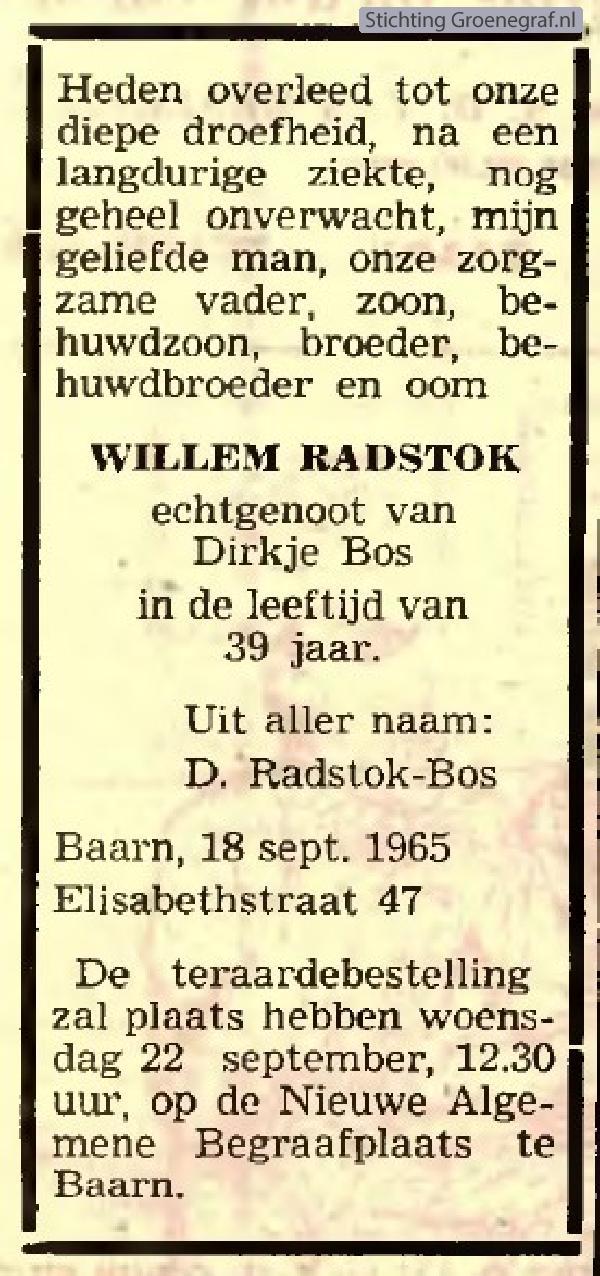 Overlijdensscan Willem  Radstok