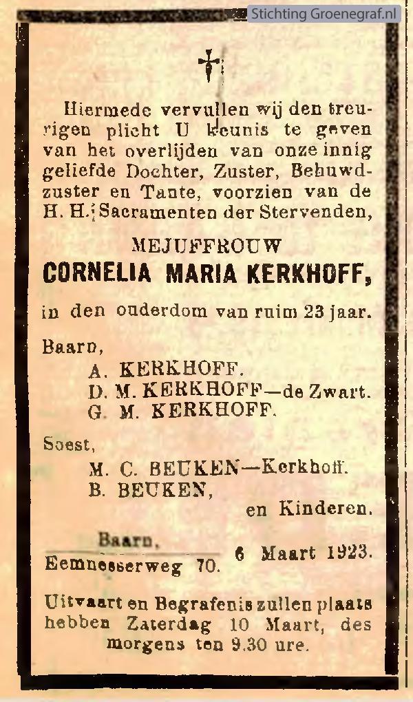 Overlijdensscan Cornelia Maria  Kerkhoff