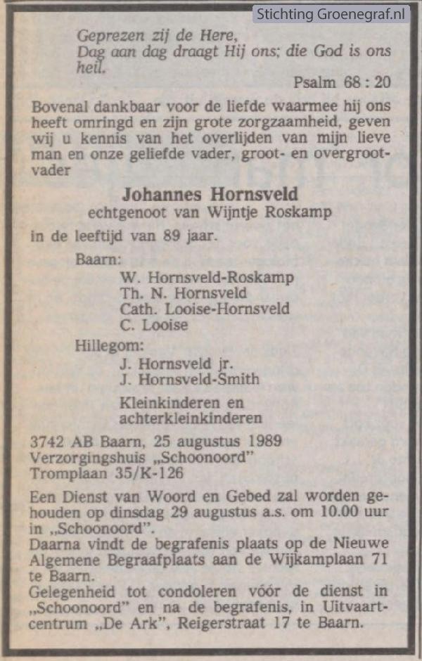 Overlijdensscan Johannes  Hornsveld