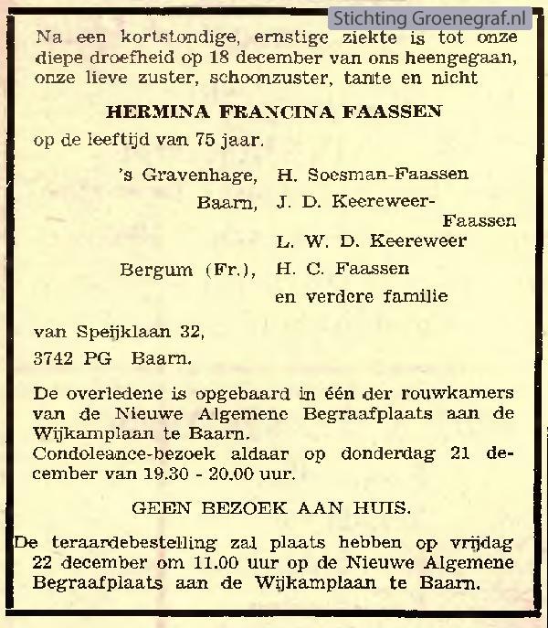 Overlijdensscan Hermina Francina  Faassen