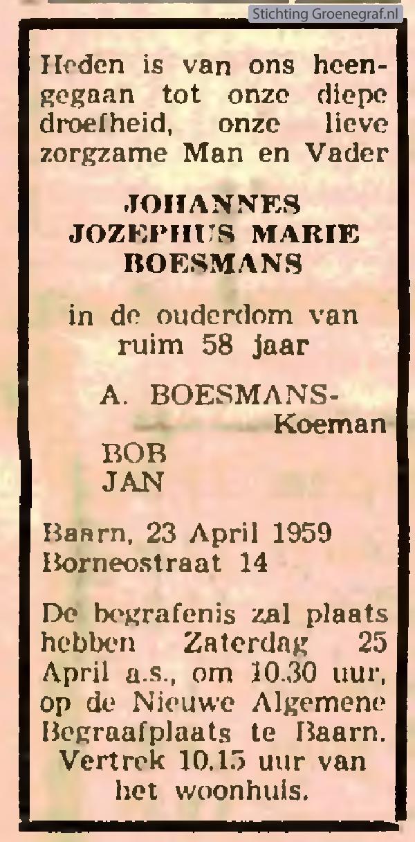 Overlijdensscan Johannes Jozephus Marie  Boesmans