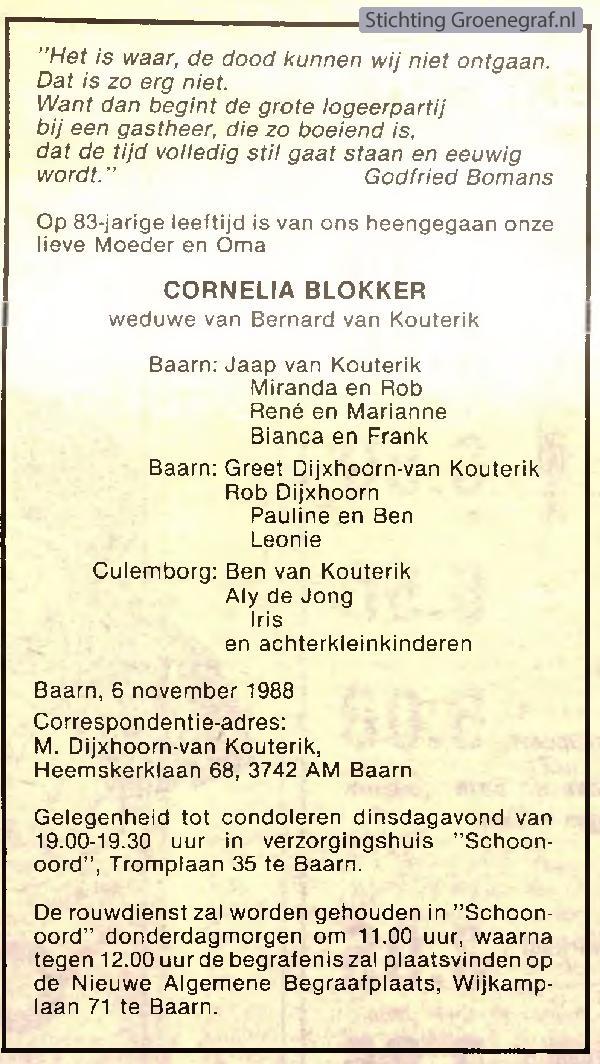 Overlijdensscan Cornelia  Blokker