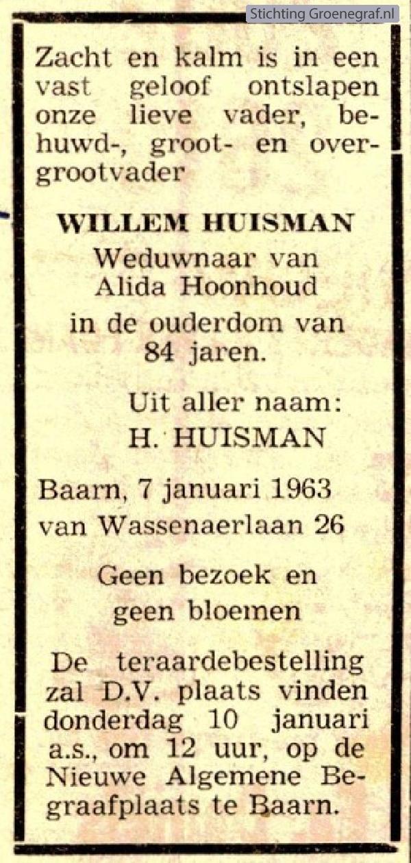 Overlijdensscan Willem  Huisman