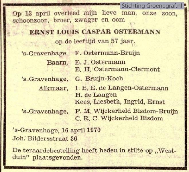 Overlijdensscan Ernst Louis Caspar  Ostermann