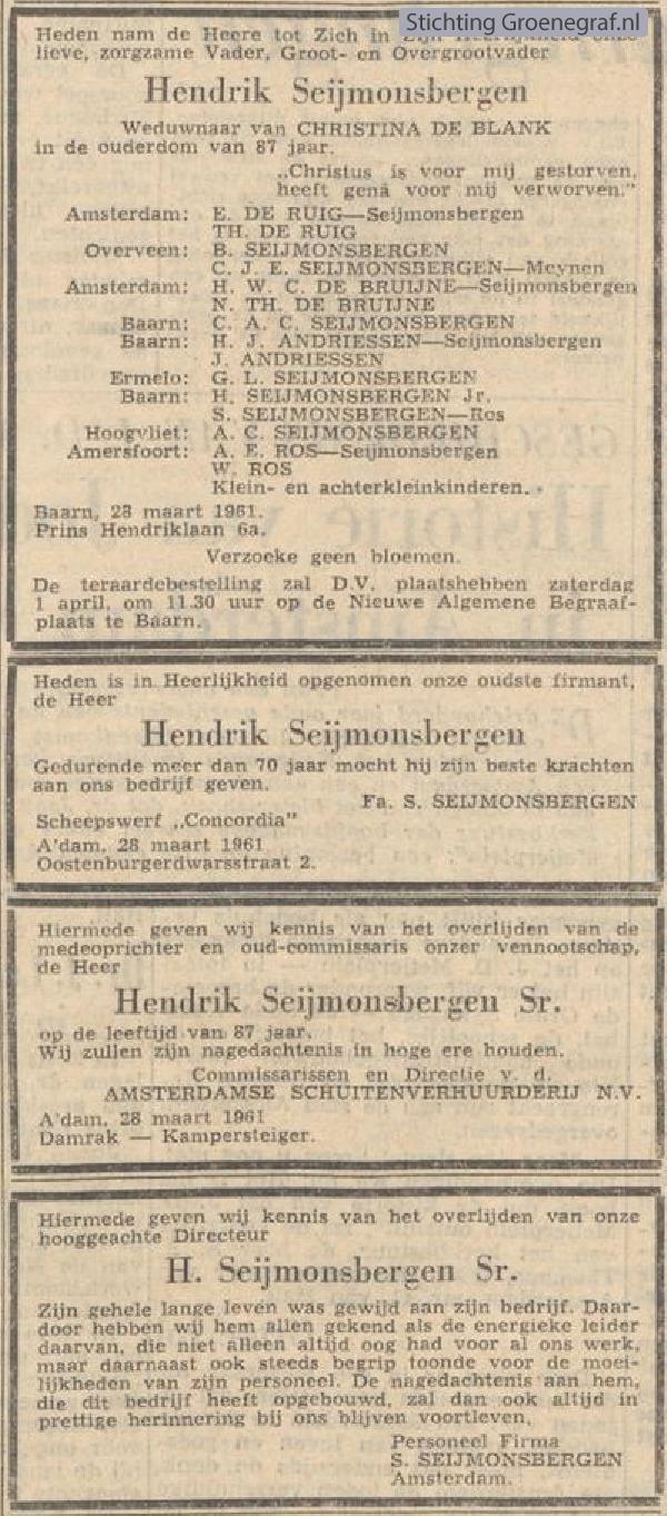 Overlijdensscan Hendrik  Seijmonsbergen
