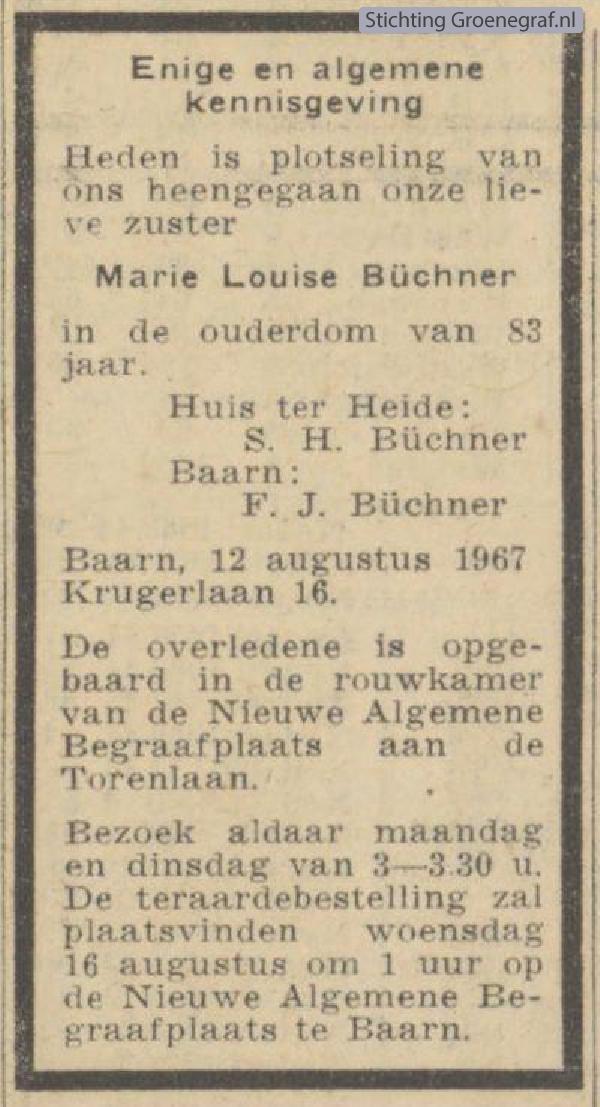 Overlijdensscan Marie Louise  Büchner