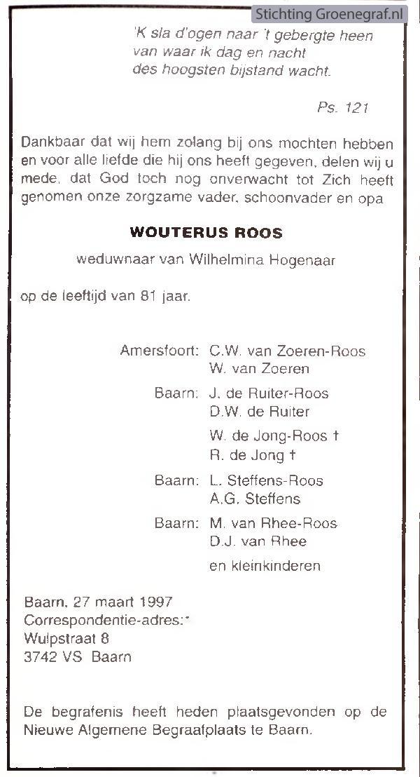 Overlijdensscan Wouterus  Roos