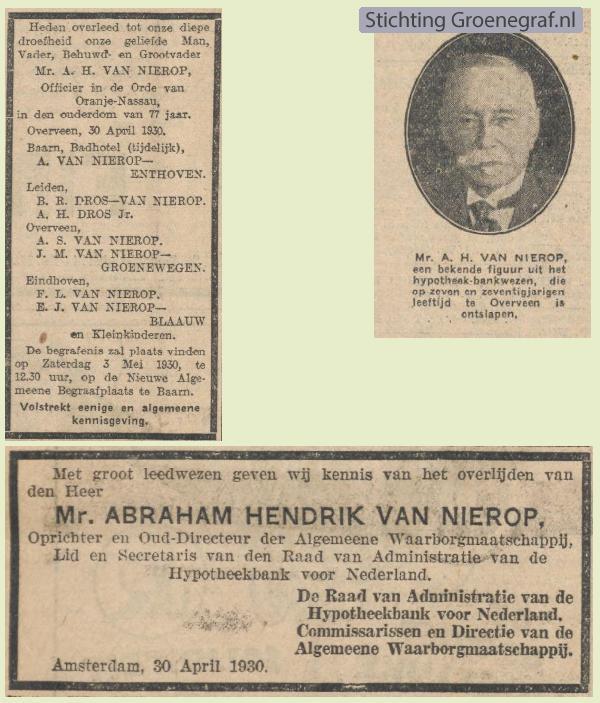 Overlijdensscan Abraham Hendrik van Nierop
