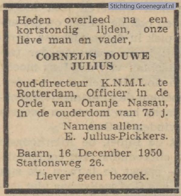 Overlijdensscan Cornelis Douwe  Julius