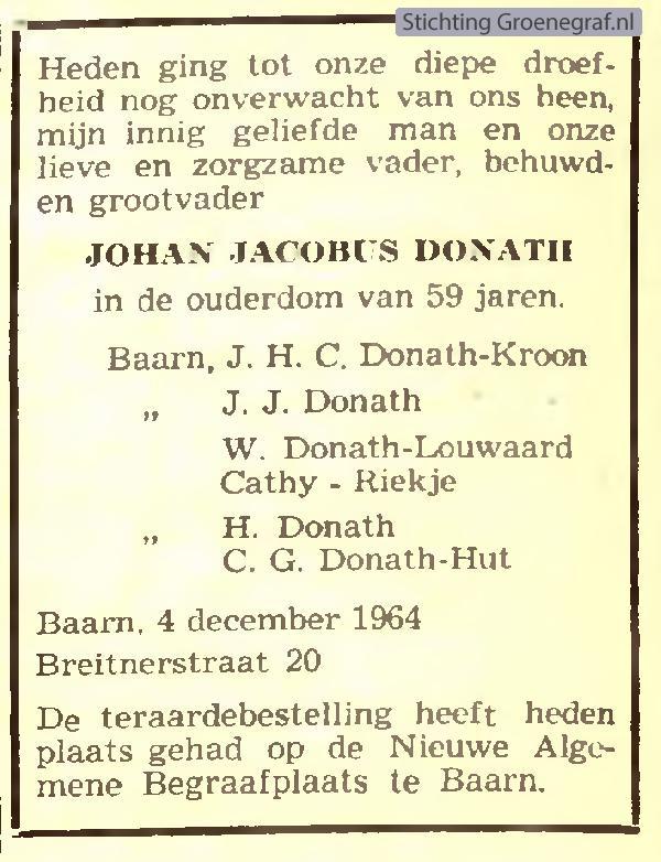 Overlijdensscan Johan Jacobus  Donath