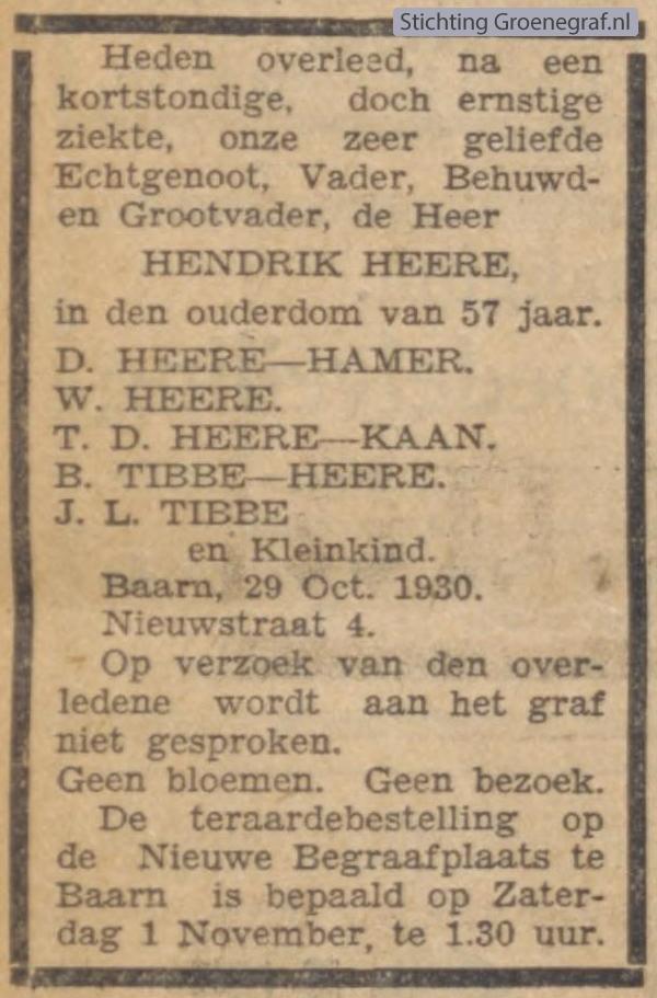 Overlijdensscan Hendrik  Heere