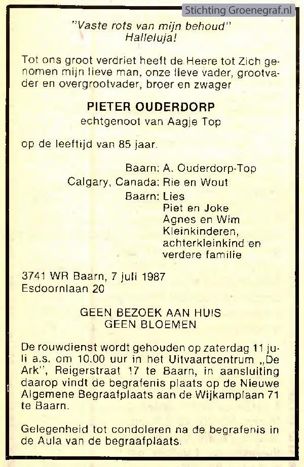 Overlijdensscan Pieter  Ouderdorp