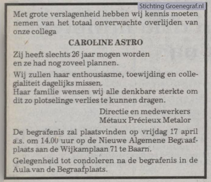 Overlijdensscan Caroline Leonie Suzanne  Astro