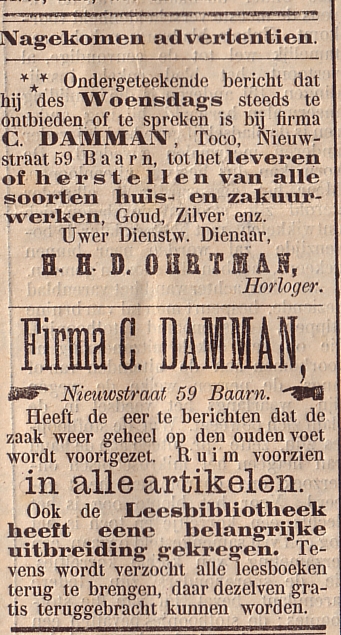 H.D.D. Ohrtman, Horloger en C. Damman leesbibliotheek